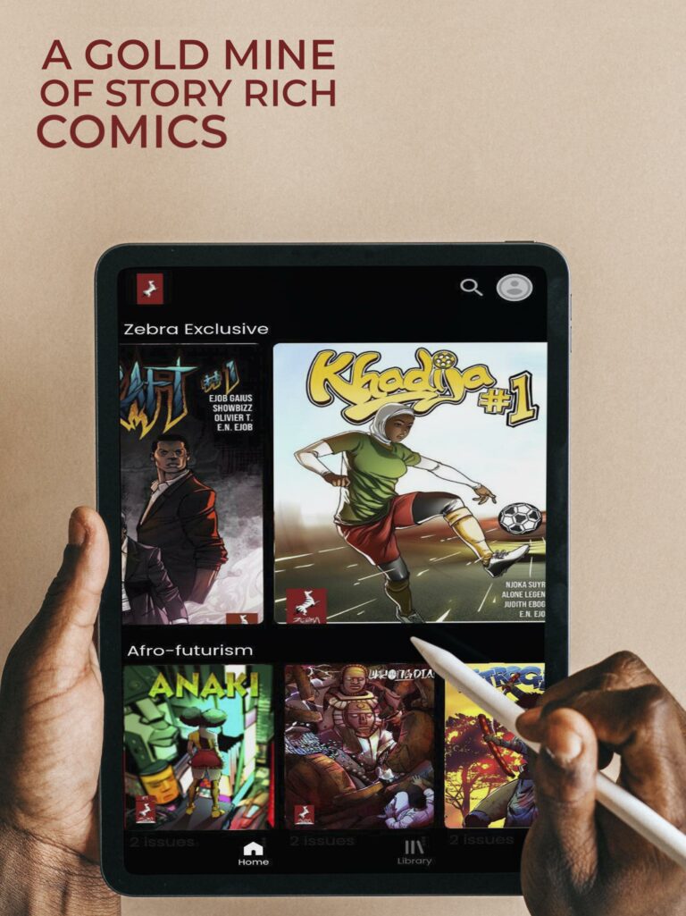 A tablet with the Zebra Comics app