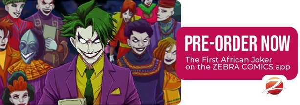 The first African Joker on the Zebra Comics app
